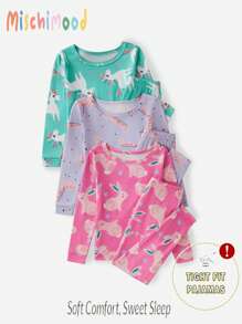 Young Girl' Round Neck Long Sleeve Allover Print Casual Top And Pants Set
