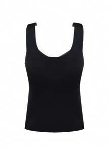 SHEIN 1pc Tween Girl Adhesive Seamless Comfortable Black Cami Top