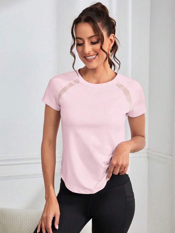 SHEIN Yoga Basic Women Solid Color Round Neck Raglan Sleeve Short Sleeve Sports T-Shirt