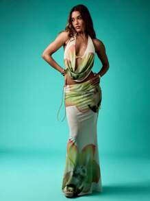 MISSGUIDED Falda pareo larga de playa de verano tipo cubre traje de baño en estilo tropical y paradisíaco con lazada lateral - Multicolor - Ver 6