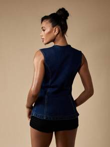 MISSGUIDED Chaleco vaquero con detalle de lazo al frente, silueta ajustada, estilo western, pieza de moda otoñal