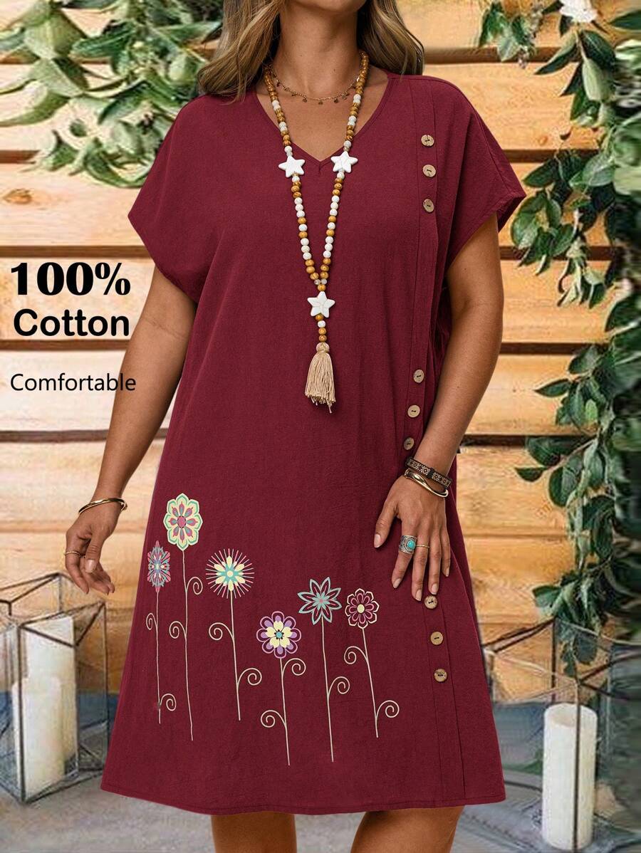 EMERY ROSE 大码女式花卉印花度假休闲连衣裙