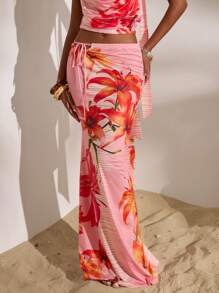 Opulessa Women's Long Floral Print Maxi Beach Skirt For Vacation Holiday Summer Vacation - Baby Blue - View 4