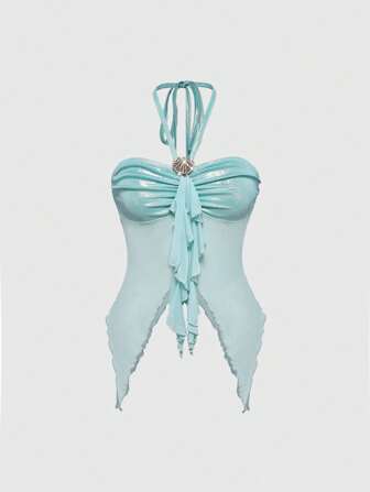Fairycore Summer Seashell Decor Spaghetti Strap Asymmetrical Hem Women Camisole