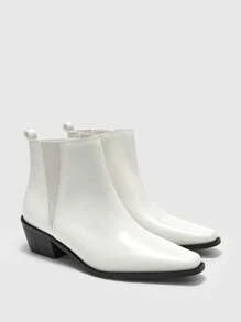 CUCCOO BIZCHIC 女士方头粗跟弹力切尔西靴和踝靴，白色 - 白色 - 查看 3