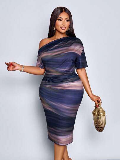 SOLERSUN Plus Size Women's Party Valentine's Day Dance French White Polka Dot Pattern Off-Shoulder Short-Sleeved Knitted Hip-Covering Old Money Style New Year's Eve Sexy Casual Women's Mid-Length Dress Extra-Long Feminine Romantic Valentine's Day Date Spring And Summer New Elegant Commuter Business Carnival/Carnival