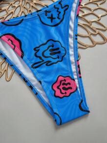 Swim EVENT 女士卡通印花露背系带性感比基尼套装，夏日海滩 - 彩色 - 查看 4