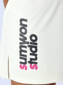 SUMWON Vestido camiseta de estilo casual y holgado con logo de estudio de verano, para usar en clase de baile, streetwear y eventos