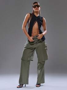 MUSERA Button Down Fitted Sleeveless Tank Top Streetwear Y2K Cool Girl Cute City Night Out Going Out Tops Club   Fall - Black - View 5