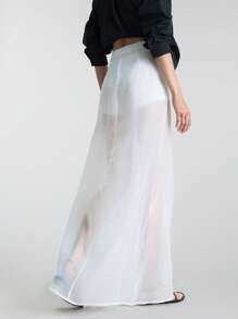 Ontre 女式白色简约半透明休闲裙，优雅简约，适合夏季、商务休闲、度假 - 白色 - 查看 6