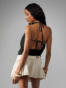 MISSGUIDED 优雅雪纺露背上衣 深 V 领 垂坠前部 夜店派对 俱乐部 舞蹈节场合 露背上衣 - 黑色 - 查看 2