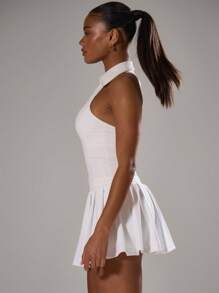 Musera Sport Seamless Collared Fitted Racerback Tank Top Active Workout Gym, Padel, Tennis, Racquetball, Pickleball Gym Fitness - White - View 4