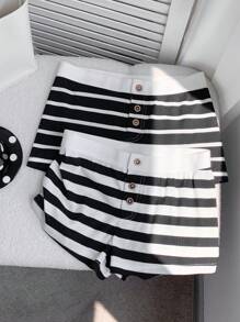 Comfortcana 2-Pack Women's Summer Striped Casual Shorts For Daily Wear - Black and White - View 4