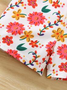 Elladie kids 1 件夏季年轻女孩休闲碎花连体衣，带短袖，百搭日常装儿童碎花连体衣女童碎花连体衣幼儿女童碎花连体衣女婴碎花连体衣女童夏季连体衣 - 彩色 - 查看 6