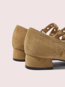 CUCCOO DOLLMOD Women's Square Toe Block Heel Mary Jane Shoes With Rivet Decor, Buckle Strap, Casual Commuting Black Slip-On Flats - Apricot - View 8