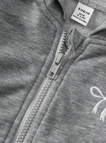 SHEIN 女宝宝时尚百搭休闲立体蝴蝶结花朵夹克外套适合秋冬季日常穿着 - 灰色 - 查看 4