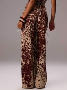 MUSERA 系带阔腿牛仔裤，伊比沙岛西部风情，海滩演唱会，Y2K风格生日牛仔女郎风，春夏时尚 - 鏽棕色 - 查看 2