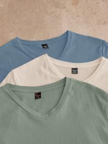 Manfinity ModaGents 3pcs/Pack Men's Casual Solid Color Knit Short Sleeve T-Shirts, Suitable For Daily Wear, Summer Plain Tees Plain T Shirts Soft Tees