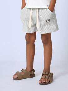 SUMWON Shorts Infantis Listradas de Seersucker para Verão, Respiráveis, Macias, Confortáveis, de Algodão, para Férias, Praia, Férias, Crianças, Elástico, Casual, Casual, Roupa para Brincar