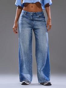 MUSERA Quần jeans chi tiết đường may mài, phong cách đường phố mùa hè, Y2K, cô gái cá tính, thành thị, mùa thu đông, thường ngày, công sở, thanh lịch, mùa xuân. - Màu xanh lam - Xem 2