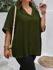 EMERY ROSE Summer Teacher Striped Print Plus Size Open Front Shirt