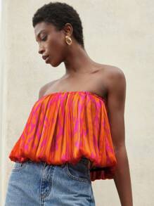 Aveloria Modichic Women Vacation Beach Style Oil Painting Print Chiffon Halter Cropped Top, Spring/Summer