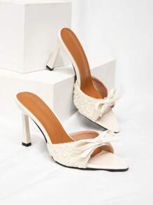 CUCCOO CHICEST Women's Pointed Toe Bow Decor Stiletto Heel Elegant Romantic Beige Fabric High Heel Sandals, Suitable For Dress, Bride, Bridesmaid, Afternoon Tea, Date, Fashion Party, Wedding, Vacation For Christmas - Apricot - View 1