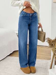 EURMUSE WOMEN STRAIGHT LOW WAIST JEANS - Light Wash - View 4