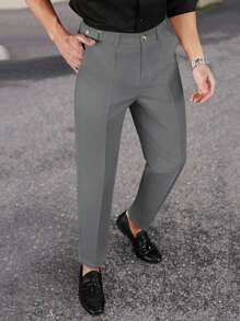 Manfinity Bizformal Naples Men's White Adjustable Waist Straight Leg Slim Fit Dress Pants - Dark Grey - View 3