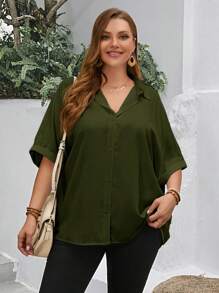 EMERY ROSE Summer Teacher Striped Print Plus Size Open Front Shirt