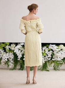 MOTF Soiréza VESTIDO MIDI DE HOMBROS DESCUBIERTOS CON VOLANTES, APLICACIONES Y PLIEGUES - Multicolor - Ver 5