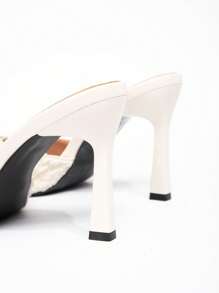 CUCCOO CHICEST Women's Pointed Toe Bow Decor Stiletto Heel Elegant Romantic Beige Fabric High Heel Sandals, Suitable For Dress, Bride, Bridesmaid, Afternoon Tea, Date, Fashion Party, Wedding, Vacation For Christmas - Apricot - View 6