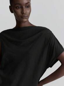 Ontre 2件套女士2025夏季不对称短袖宽松上衣和裤子套装，优雅舒适，简约时尚，适合城市通勤、城市聚会、海岛派对、度假、音乐节、教师节、商务休闲办公穿着 - 黑色 - 查看 3