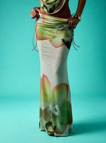 MISSGUIDED Falda pareo larga de playa de verano tipo cubre traje de baño en estilo tropical y paradisíaco con lazada lateral - Multicolor - Ver 3