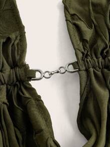 SHEIN ICON 合身激光剪裁撕破面料露背金属链装饰女式背心 - 軍綠色 - 查看 3