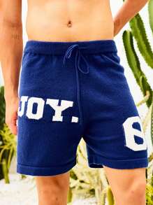 Manfinity ZONE917 Shorts casuales para hombre con cordón a la cintura y estampado de letras