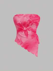 SHEIN Girlism Top camisole à imprimé floral avec ourlet asymétrique, style décontracté pour préadolescente, design confortable et minimaliste