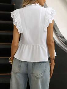 Siren Gaze 女士节日蜡染刺绣荷叶边单排扣褶皱衬衫 - 白色 - 查看 7