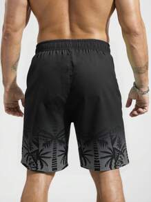 Manfinity Swimmode Short de plage pour homme grande taille avec cordon de serrage à la taille, imprimé palmiers, hawaïen