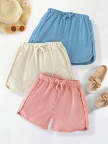 女童休闲基本款纯色针织毛圈运动短裤，适合通勤和户外穿着 - 彩色 - 查看 5