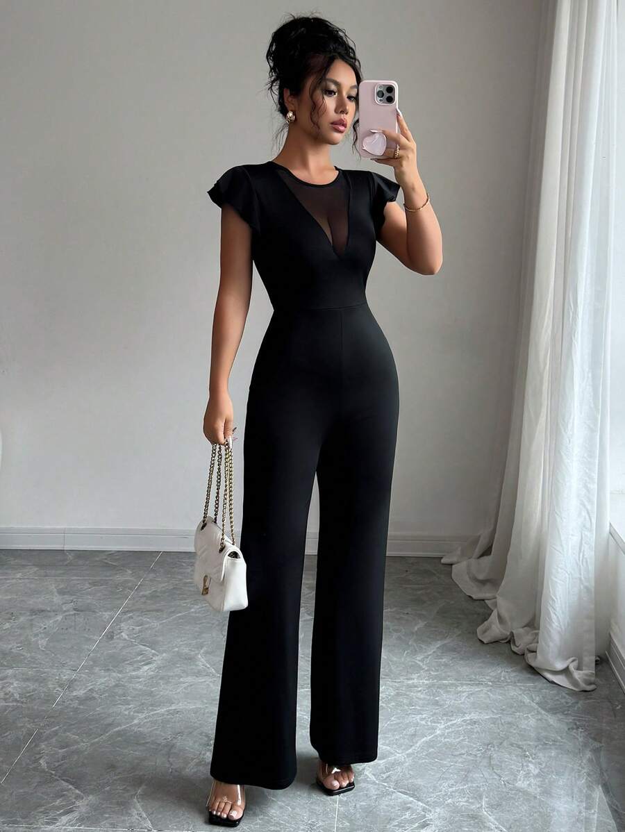 Elenzga Damski jednolity kolor, uniwersalny, heterogeniczny, krótki kombinezon z rękawami typu cap, czarny, lato 2025