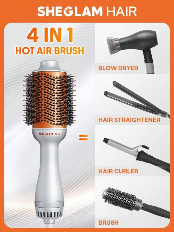 SHEGLAM HAIR فرشاة الهواء الساخن Blowout Bliss Volumizing، فرشاة مجفف الشعر، فرشاة مجفف الشعر، مجفف شعر 4 في 1 ومصفف الشعر لتجفيف الشعر وتمليسه وتجعيده، طلاء GLOSS PRO™، رعاية مدمجة للشعر اللامع، سرعة المحرك 33000 دورة في الدقيقة، تجفيف سريع، 3 إعدادات لدرجة الحرارة قابلة للتعديل، لا شد، لا تشابك ولا فرشاة تمويج، فرشاة تمليس حرارية، حرارية فرشاة النفخ، فرشاة كهربائية لتصفيف جميع الأطوال والأنسجة - قابس بريطاني تخرُّج عيد ميلاد عطلة صيف يسقط خريف Y2K باهِظ موضة نحيف ماكياج مستحضرات التجميل حزب شاطئ يسافر التخييم في الهواء الطلق مدرسة حرم الجامعة رحلة المهرجانات ديكور هدية حاضر وَردَة بنت كوسبلاي أفضل لون سحر الاهتزاز
