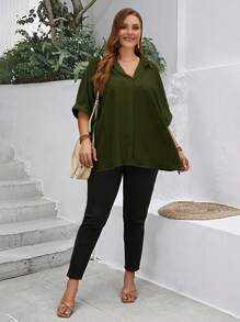 EMERY ROSE Summer Teacher Striped Print Plus Size Open Front Shirt