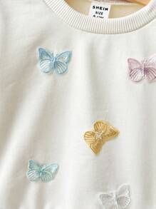 SHEIN 2pcs/Set Baby Girl Infant Toddler Casual Cute Sweet Versatile 3D Butterfly Long Sleeve Dropped Shoulder Sweatshirt + Ribbed Knit Pants Set, Autumn/Winter Outfit - White - View 4