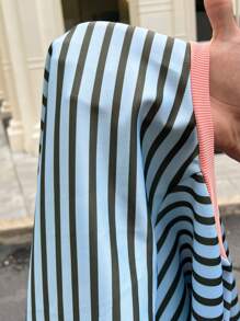 SHEIN EZwear 大码女式时尚撞色宽松条纹大码运动衫 - 彩色 - 查看 6