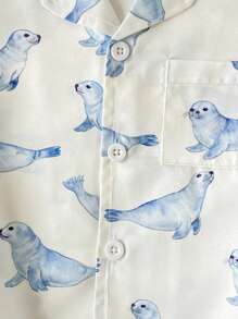 Infant/Toddler Boys' Cute Seal Print Open Front Collar Loungewear Set Boy Summer Clothes Baby Boys Sets - Multicolor - View 6