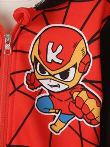 Young Boy Patchwork Spider Print Playful & Cute Casual Fashion Jacket , Soft Comfortable Fabric, Suitable For Spring & Autumn Fall Winter