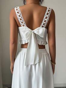 Elenzga 2件套女士优雅荷叶边浪漫节日音乐节套装 - 白色 - 查看 2