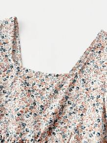 Firerie Kids Firerie Kids Tween Girls' Black & White Pleated Patchwork Puff Sleeve Casual Elegant Dress, Ladylike, Preppy, Classic Black Dress, Back To School, Valentine's Day - Black and White - View 6