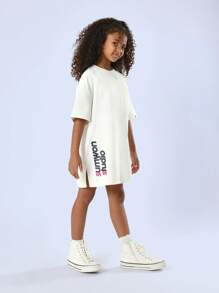 SUMWON Vestido camiseta de estilo casual y holgado con logo de estudio de verano, para usar en clase de baile, streetwear y eventos